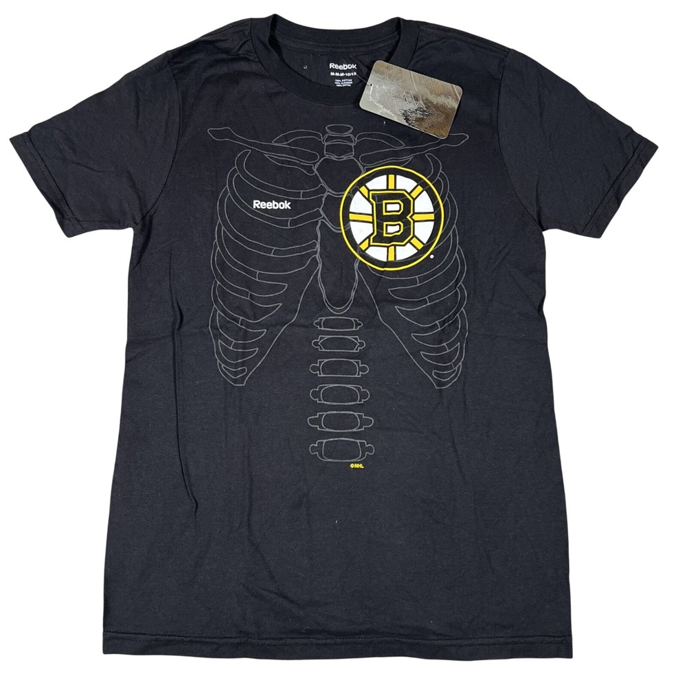 Reebok Boston Bruins NHL Skeleton Rib Cage Graphic T-Shirt Black Mens Medium NWT